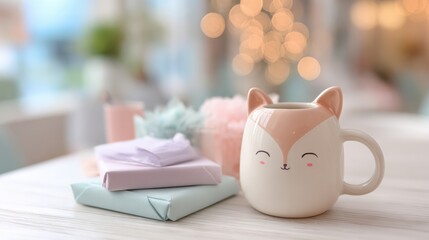 Ceramic mug with a kawaii fox face
