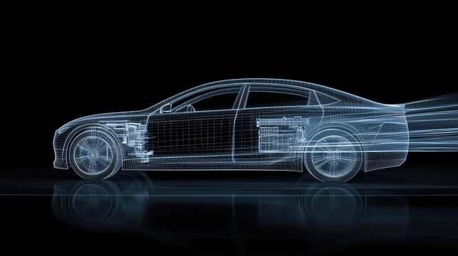 autonomous vehicle's sensor suite, showing the intricate details of the LiDAR, cameras, and radar systems mounted on a sleek, futuristic car body, professional automotive photography