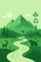 Obraz premium with prominent eco-friendly icons (leaf and recycle symbol) in the corner, symbolizing environmental protection, conservation, ecology, and sustainability.