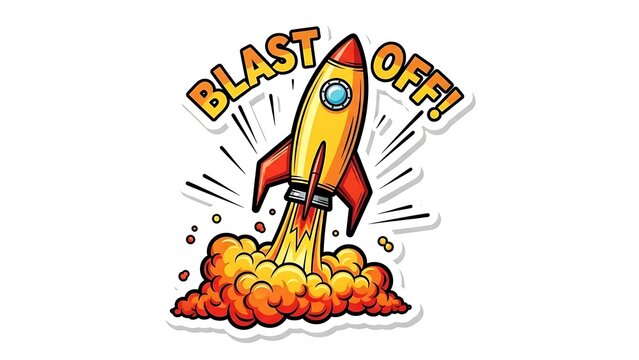 Cartoon Rocket Ship Launching with Flames