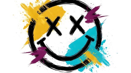 Expressive Smiley Face with Colorful Splatters