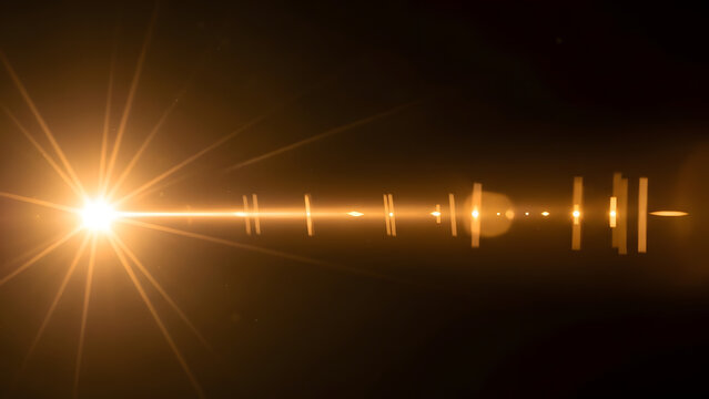 Intense orange lens flare with starburst light effect and rays - Powered by Adobe