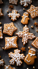 Gingerbread Cookies Decorated with Snowflake Icing