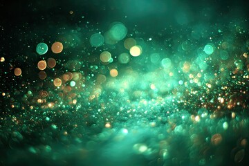 Emerald Green And Gold Glitter Bokeh Background