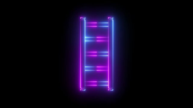 Glowing neon ladder icon isolated on black background. Pompier ladder icon animation. 4k motion video.