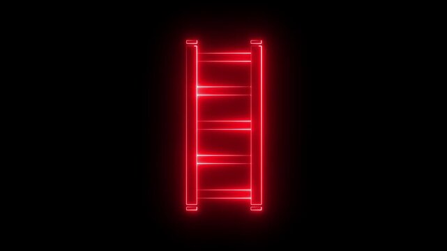 Glowing neon Fire ladder icon isolated on black background. Pompier ladder icon animation. 4k motion video.