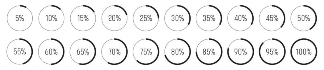 Ring percentage pie chart diagram or loading circle on white