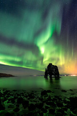 Auroraborealis above Hvitserkur - Iceland	