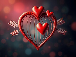 Hearts in love with arrows and an infinity symbol, with one heart in a cage,  arrows,  art