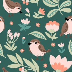 Funny sparrows kids seamless pattern