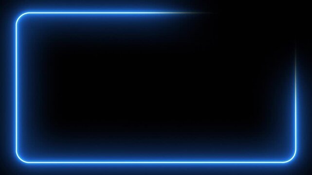Blue neon frame on black background. Neon border frame
