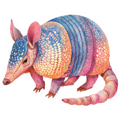 A watercolor isometric illustration of Armadillo, cleanly isolated on white background.