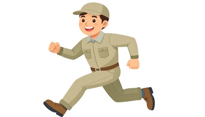 Cartoon man in uniform running with determination and speed.