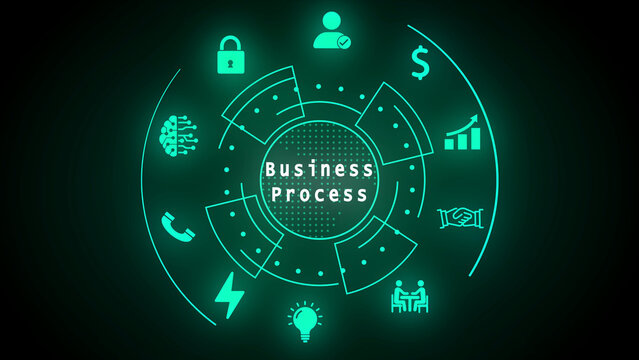 Teal Business Process Flowchart with Digital Icons and Network workflow operations