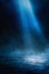 Obraz premium Blue Light Beam in Dark Room with Mist.
