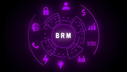 Purple Circular HUD with BRM acronym and business icons on dark background business relationship management