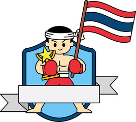 illustration of a male thai boxer holding Thailand flag
