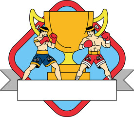 illustration logotype of Two males boxer in front of the trophy