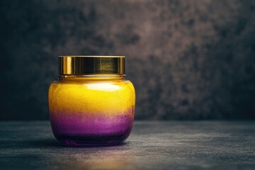 Elegant Gold Lidded Purple And Yellow Glitter Jar