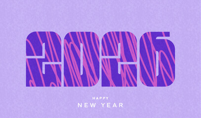 Modern 2026 Happy New Year Illustration with Bold Typography and Textured Purple Background