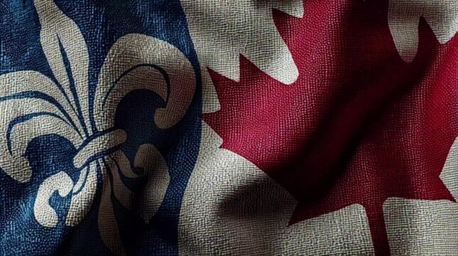 Dynamic waving flags of Canada and Quebec showcase national pride and cultural heritage in stunning detail