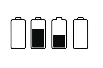 Minimalist black and white icons showing various battery charge levels from full to empty