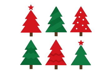 Obraz premium Set of six simple geometric Christmas trees decorated for the festive winter season