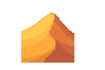 Vibrant retro video game style pixelated desert sand dune isolated on white background