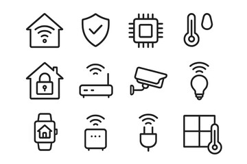 Outline icons for smart home technology and Internet of Things devices