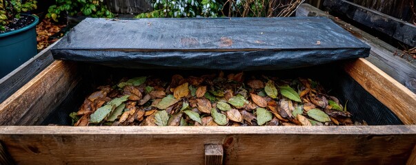 Sustainable garden waste management with wooden bin and black lining