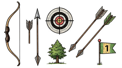 Archery Elements Bow, Arrows, Target, and More - A Vector Illustration Set for Design