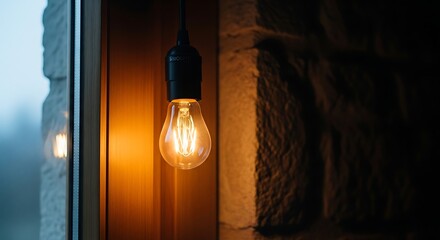 Illuminating Elegance: A Vintage Edison Bulb Suspended in a Rustic Interior Setting