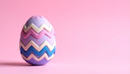 Colorful pastel egg decorated with chevron patterns set against a pink background for spring celebrations