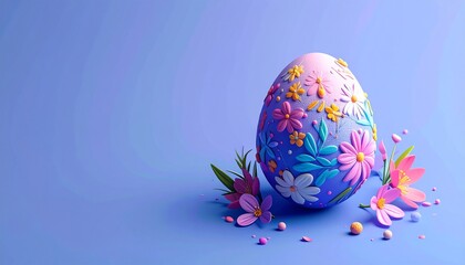 Colorful decorated egg with flowers on a pastel background during spring festivities