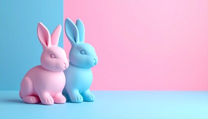 Obraz premium Colorful pastel bunnies in shades of pink and blue against a two-tone background