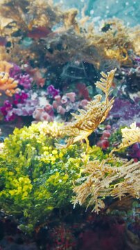 Underwater view of the vivid and healthy coral reef near the Alor island in Indonesia