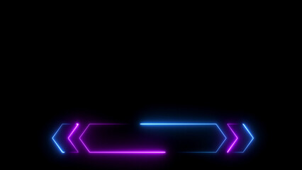 Dual-color neon outline of a horizontal arrow shape with chevron ends on black graphic design