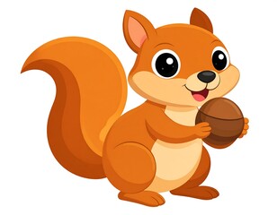 Cartoon Squirrel Holding Nut Illustration on White Background.