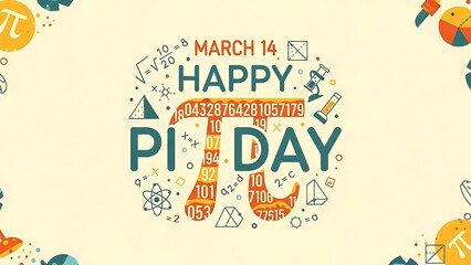 Happy pi day march 14 celebration banner with mathematical and science elements