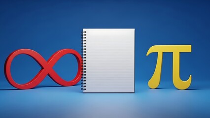 Mathematics and learning concept with infinity, notebook, and pi symbol