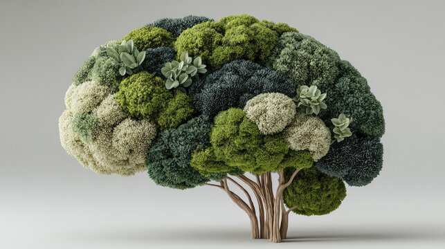 Abstract eco-friendly intelligence visual featuring a brain composed of tree growth.