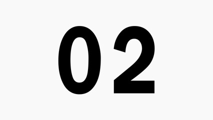 Bold Black Number 02 Centered on a White Background numeral digit