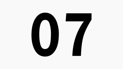 Large black number 07 on a white background seven numeral