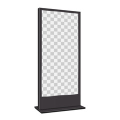 Monitor digital kiosk. Flat panel display. Realistic 3d vector mockup. Isolated blank LED LCD screen TV video stand. Mock-up. Interactive touch screen self-service terminal. Easy editable template