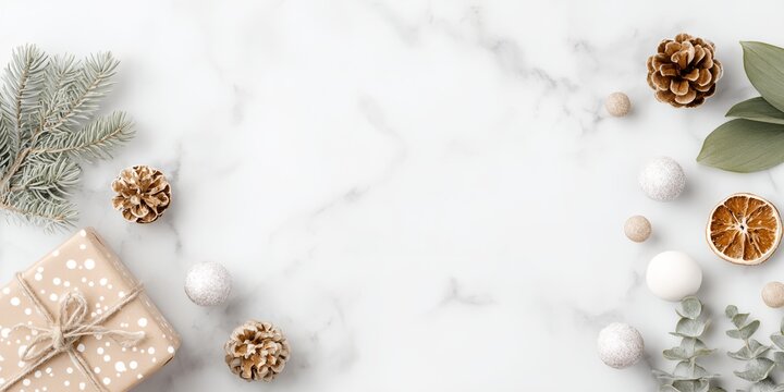 White background with a Christmas tree and a box