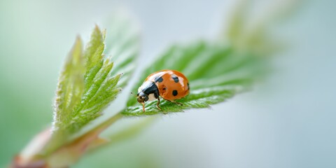Obraz premium Ladybug is sitting on a leaf