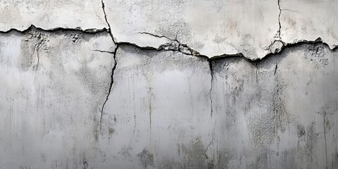 A close-up view of a cracked, weathered concrete wall, showcasing texture and wear over time, highlighting imperfections and aged surfaces.