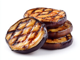 Slices of tasty grilled eggplant isolated on white background, Grilled vegetables