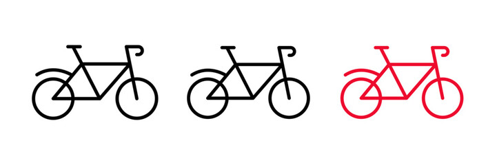 Fototapeta premium Bike icon featuring a simple side view of a bicycle with two wheels, frame, and handlebars. Flat vector illustration, created in outline, filled, and color style.