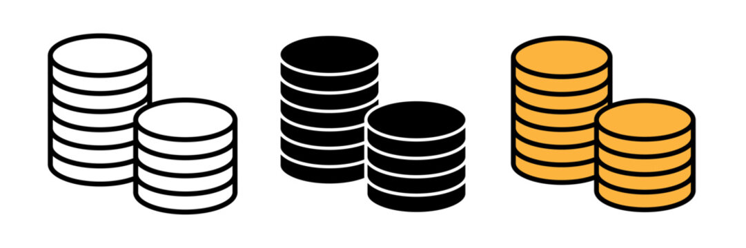 Coins icon a stack of round coins with simple outlines, representing money, currency, or savings.